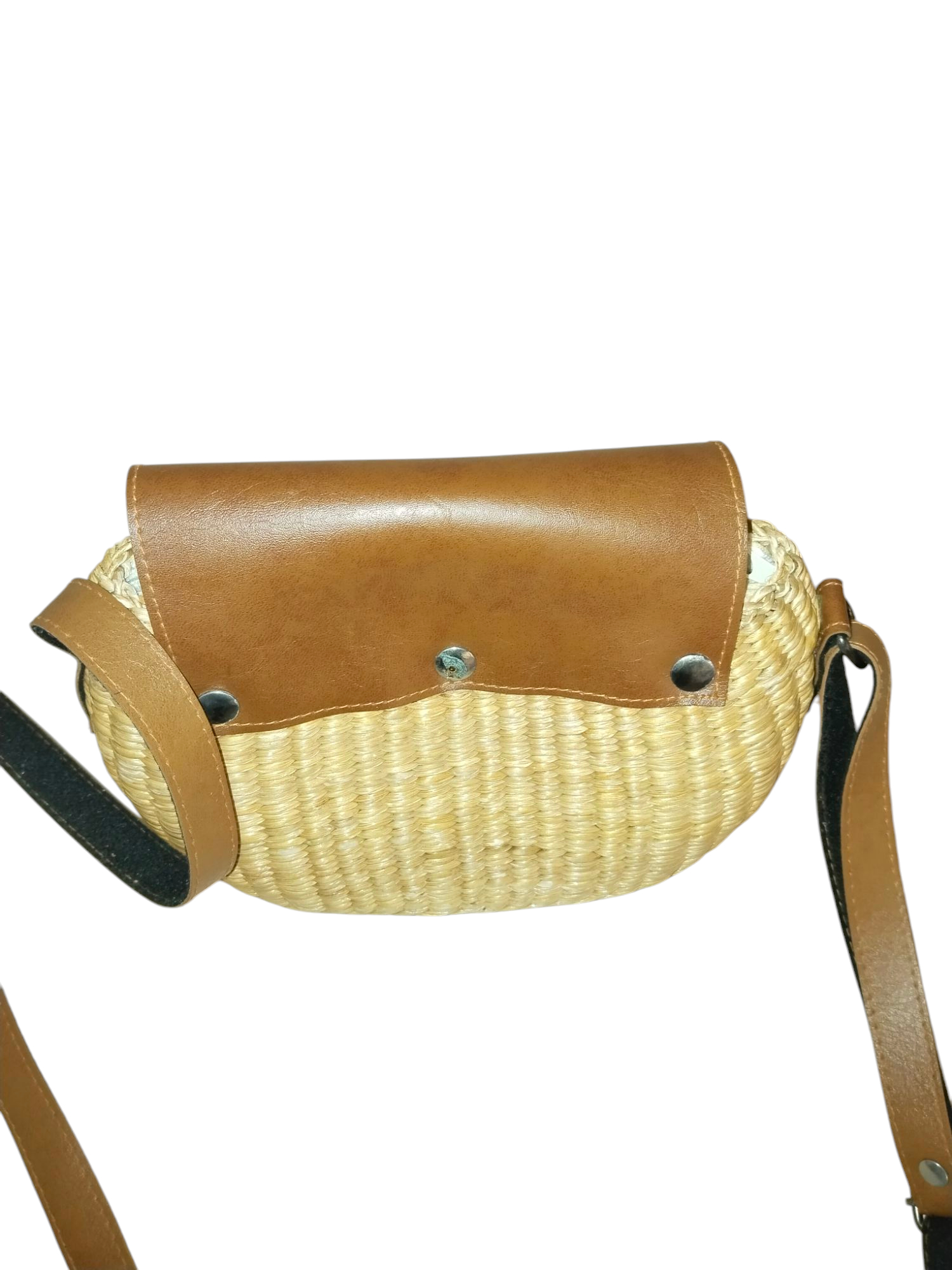 Sac à main Baglism en osier et cuire État correct - Vue 2 - 